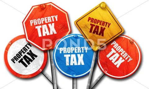 Property tax, 3D rendering, rough street sign collection Stock Illustration