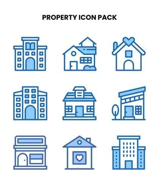 Property Two Colour Vector Icons Pack Stock Illustration