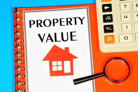Property value. text label in the research folder. Stock Photos