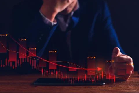 Property values ??are steadily declining. Unhappy businessman, business downt Stock Photos