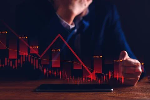 Property values are steadily declining. Unhappy businessman, business downt.. Stock Photos