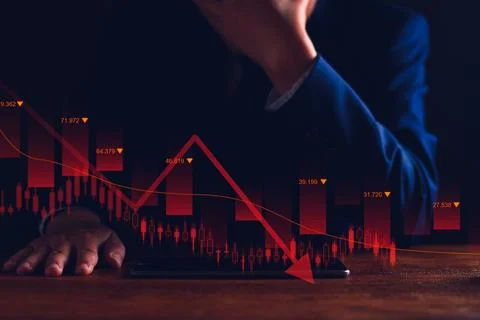 Property values ??are steadily declining. Unhappy businessman, business downt Stock Photos