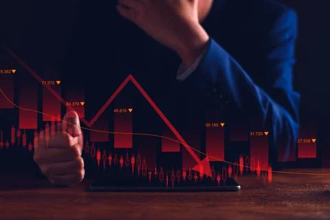 Property values ??are steadily declining. Unhappy businessman, business downt Stock Photos
