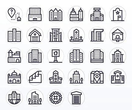 Property Vector Icon Collection with 28 High Resolution Bold Line Designs Ilustração Stock