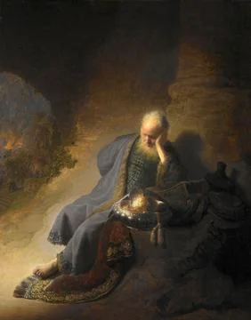 The Prophet Jeremiah Lamenting the Destruction of Jerusalem Painting by Illustrazione stock