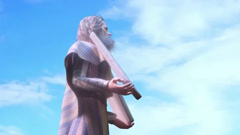 Prophet Moses holds the tablets with the Ten Commandments render 3d Video stock 262855326