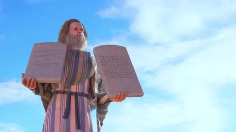 Prophet Moses holds the tablets with the Ten Commandments render 3d Video stock 262855356