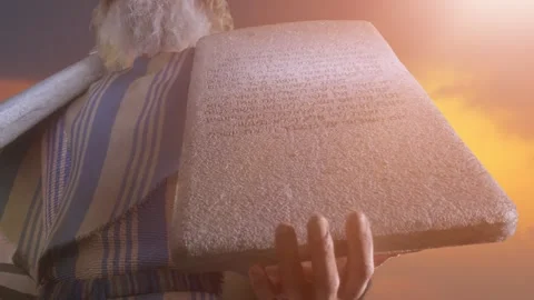 Prophet Moses holds the tablets with the Ten Commandments render 3d Video stock 262856745