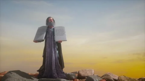 Prophet Moses holds the tablets with the Ten Commandments render 3d Video stock 262857710