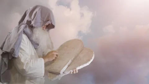 Prophet Moses holds the tablets with the ten commandments Stock Footage 265249983