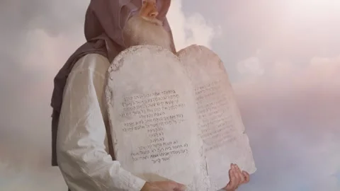 Prophet Moses holds the tablets with the ten commandments Stock Footage 265250047