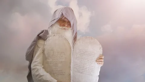 Prophet Moses holds the tablets with the ten commandments Video stock 265250256