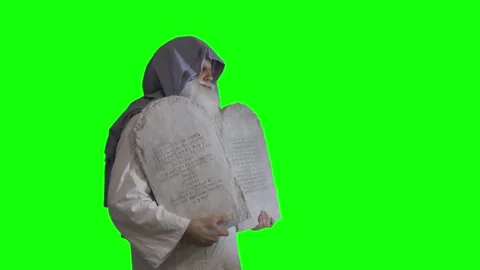 Prophet Moses holds the tablets with the ten commandments on a green Stock Footage 265250368