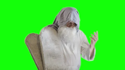 Prophet Moses holds the tablets with the ten commandments on a green Stock Footage 265250427