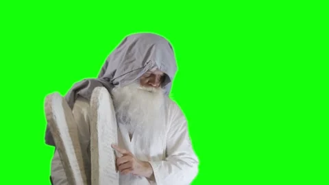 Prophet Moses holds the tablets with the ten commandments on a green Video stock 265250649