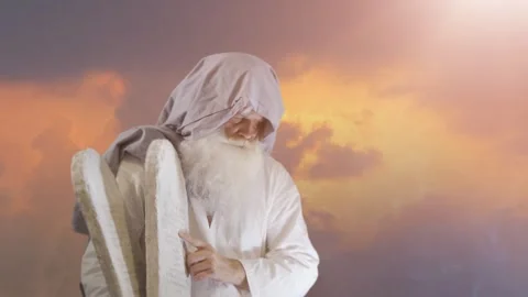 Prophet Moses holds the tablets with the ten commandments Video stock 265251322