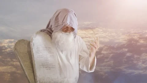 Prophet Moses holds the tablets with the ten commandments Video stock 265251597