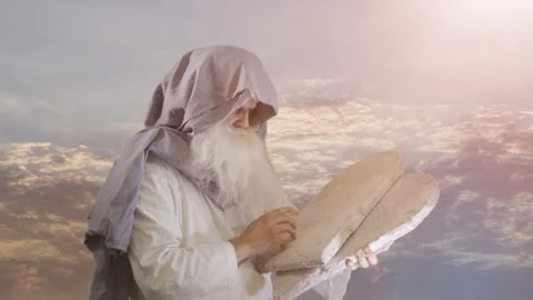 Prophet Moses holds the tablets with the ten commandments Video stock 265251721