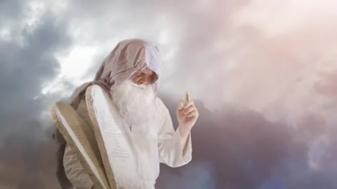 Prophet Moses holds the tablets with the ten commandments Stock Footage 265251964