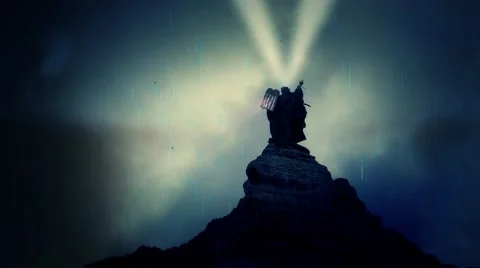 Prophet Moses on the Mountain Holding the Tablets of Stone of the Ten Commandmen Stock Footage 62787139