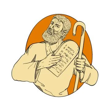 Prophet Moses Ten Commandments Drawing Color Illustrazione stock