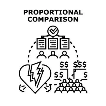 Proportional comparison concept applying to various situations Stock Illustration