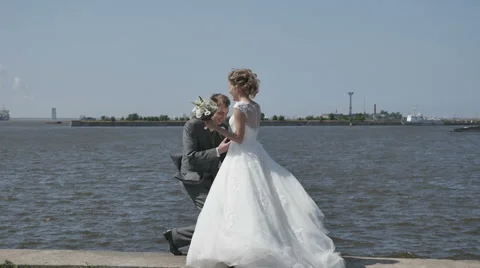 The proposal, the couple on the beach, wedding Stock Footage 64809705