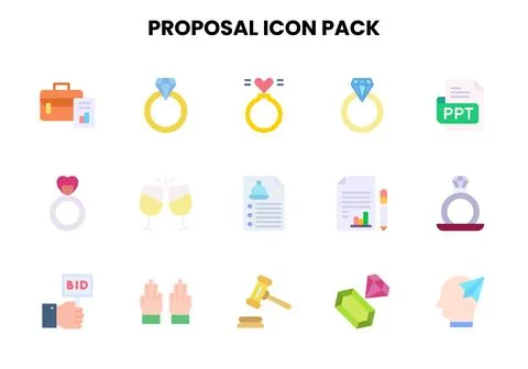 Proposal Flat Set Icons Pack Stock Illustration