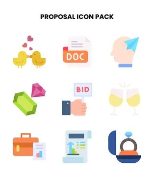 Proposal Flat Vector Icons Pack Stock Illustration