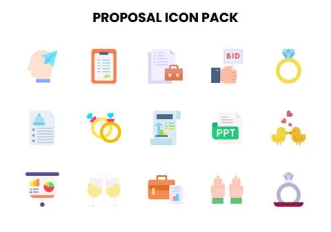 Proposal Flat Vector Icons Pack Stock Illustration