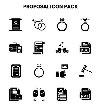 Proposal Glyph Bundle Icons Pack Stock Illustration