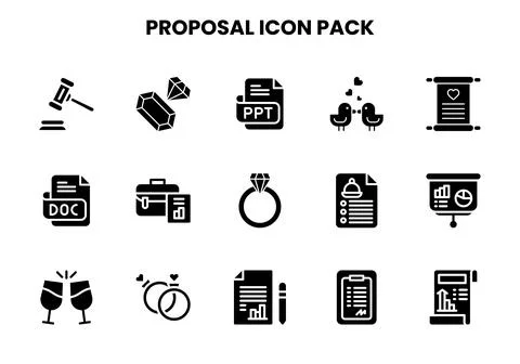 Proposal Glyph Bundle Icons Pack Stock Illustration