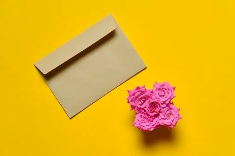 Proposal kit with kraft envelop on plain yellow background Stock Photos