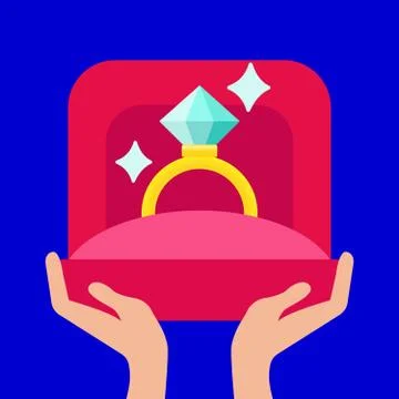 Proposal marriage, vector illustration. Man is holding in hand an open box with Illustrazione stock