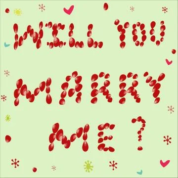 Proposal to marry him of rose petals on a green background Stock Illustration