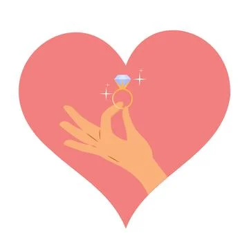 Proposal Ring with Heart Romantic Design Element Vector Illustration Cartoon Stock Illustration