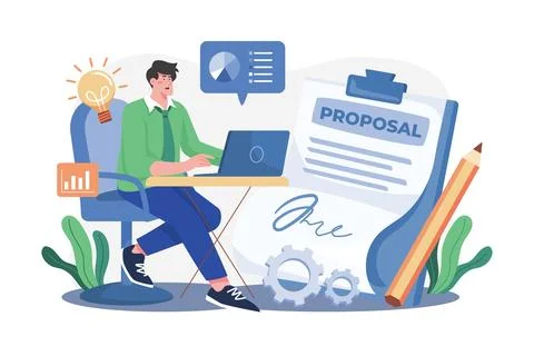 Proposal Writer Illustration concept. A flat illustration isolated on white.. Stock Illustration