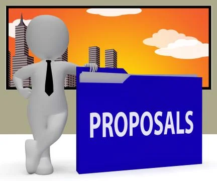 Proposals Folder Holding Plans Contracts 3d Rendering Illustration