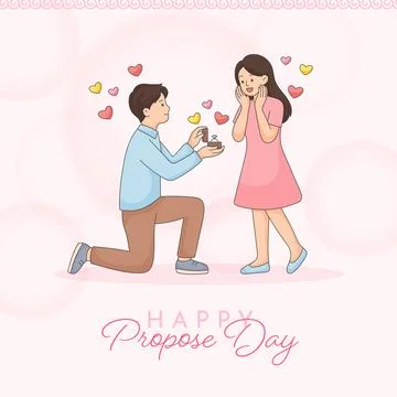 Propose Day Vector Illustration: Man Kneeling to Propose with Engagement Ri.. Stock Illustration