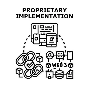 Proprietary implementation developing blockchain technology system concept Stockillustratie