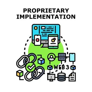 Proprietary implementation developing blockchain technology system concept Stock Illustration