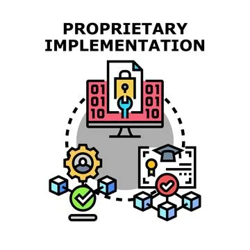 Proprietary implementation developing software solutions concept Stock Illustration