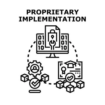 Proprietary implementation developing software solutions concept 库存插图