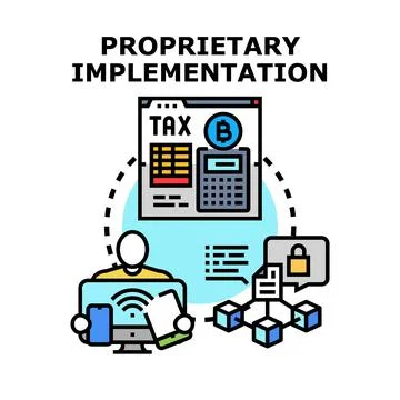 Proprietary implementation managing cryptocurrency tax and finance Stock Illustration