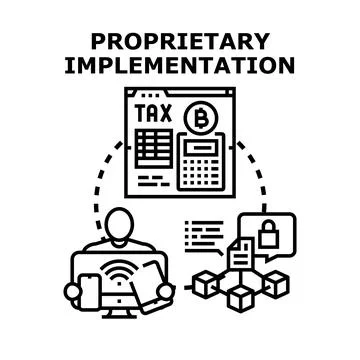 Proprietary implementation managing cryptocurrency tax and finance Stock Illustration