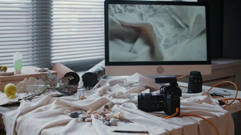 Props and Professional Camera on Table Stock Footage 329507673