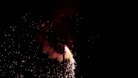 Props for the fire show. Pyrotechnics. The spinner is a sparkler. Slow motion. Stock Footage 236078287