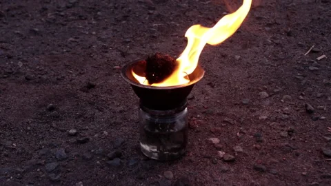 Props, inventory for the fire show. A fire bowl with kerosene. Stock Footage 236078247