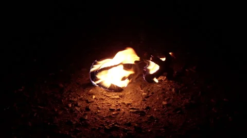 Props, inventory for the fire show. Hot poi. Slow motion. Stock Footage 236078288
