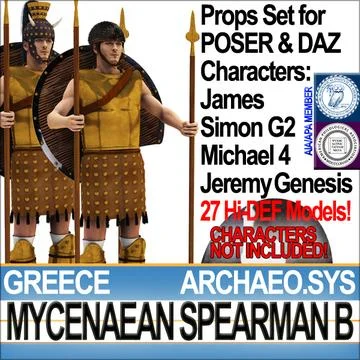 Props Set Poser Daz for Greek Mycenaean Spearman B 3D Model